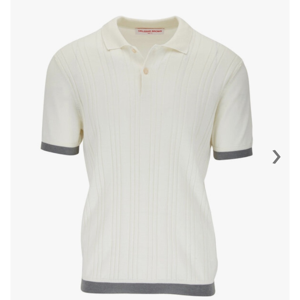 Orlebar Brown Cream Short-Sleeve Knit Polo with Gray Trim